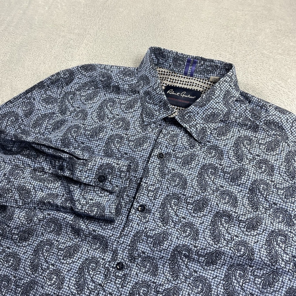 Robert Graham Button Up Shirt Mens XL Blue Black Paisley Tailored Fit